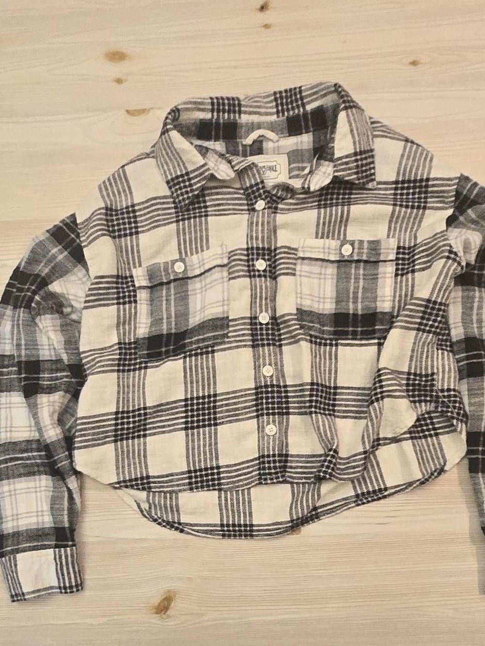 American Eagle Outfitters Cream & Black Plaid Button-Down Crop Top